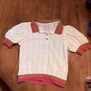 Maeve Cream and Brown Lace Blouse size small